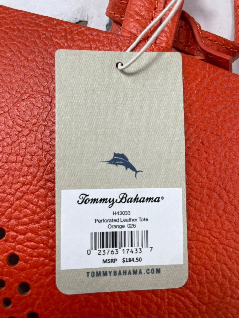 Tommy Bahama Perforated Orange Leather Tote W/Tassel & Match Pouch MSRP$185 NWT - Picture 6 of 10